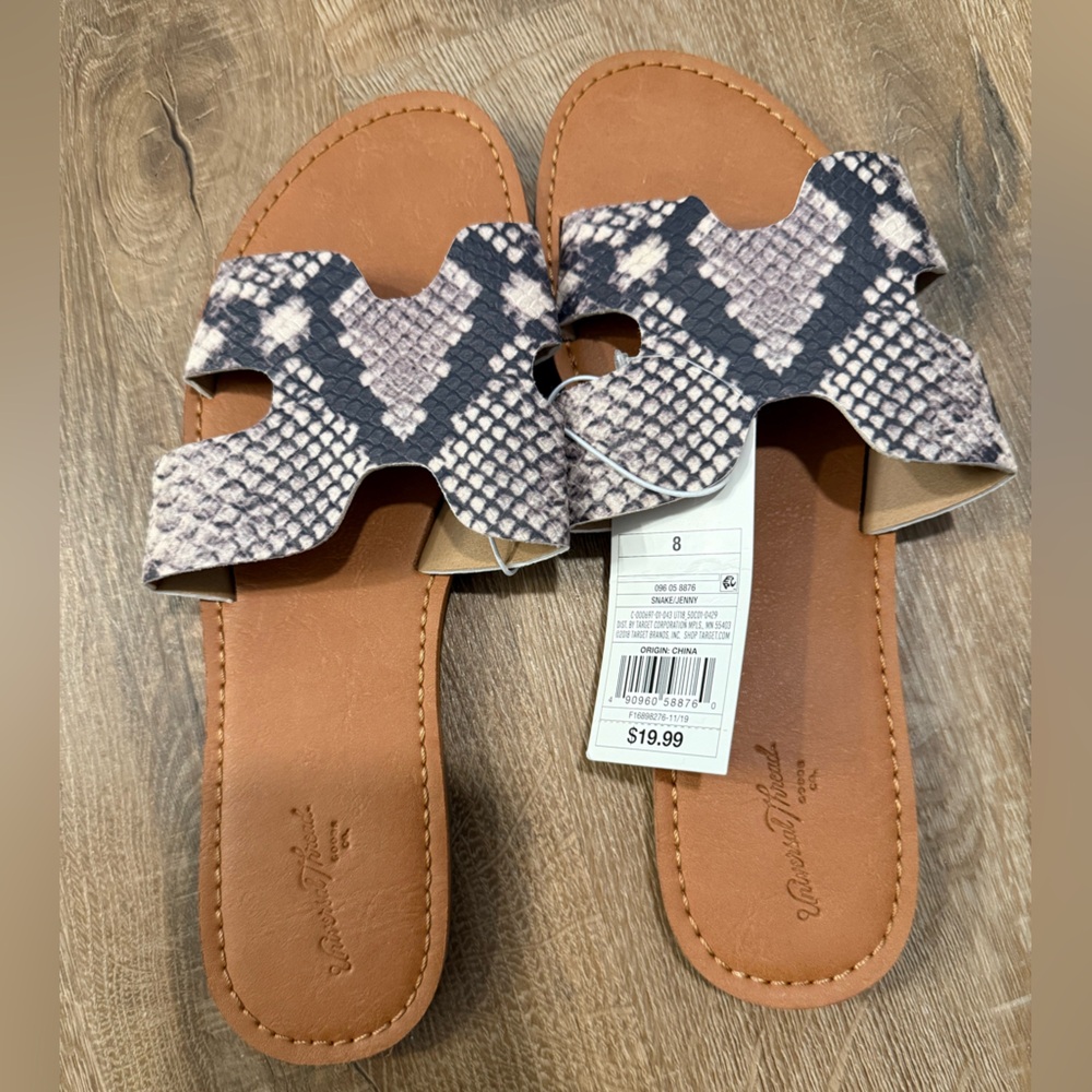 Snakeskin slide sandals